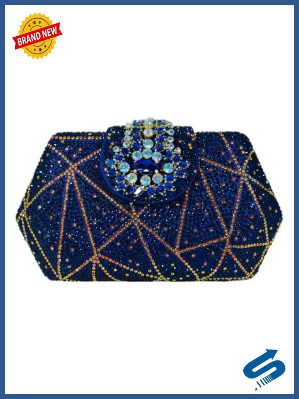 Rhinestone Clutch Evening Bag Geometric Satin Women Bling Purse Party Wedding